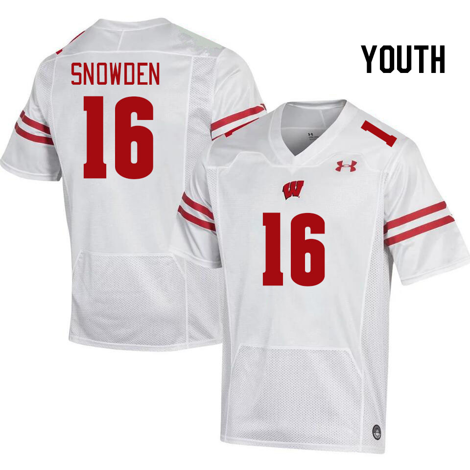 Youth #16 Amare Snowden Wisconsin Badgers College Football Jerseys Stitched Sale-White - Click Image to Close